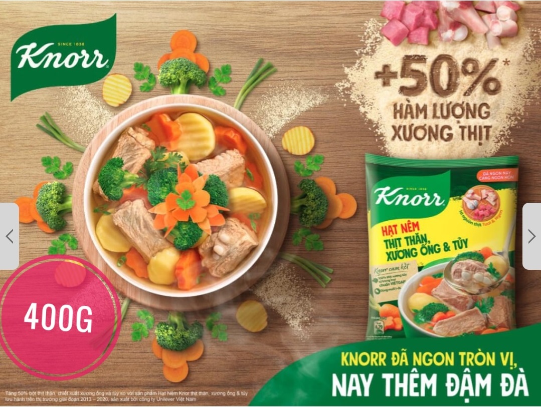 Hạt Nêm Thịt thăn, Xương ống, Tủy KNORR gói 400g Thùng 16 gói